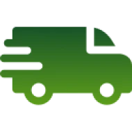 Green delivery truck icon on black background.