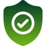 Green shield with a check mark icon.